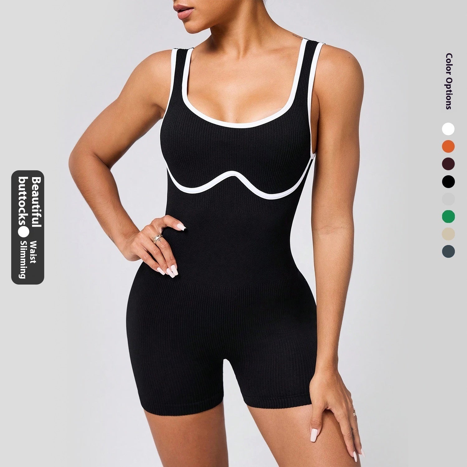 Elastic Contrast Color Yoga Jumpsuit – Seamless Tight-Fit Activewear for Women